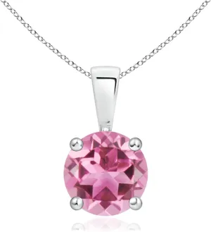 Angara Natural Classic Round Pink Tourmaline Solitaire Pendant in Silver / 14K Solid Gold/Platinum | Birthday, Engagement, Anniversary, Wedding Jewelry Gift for Women