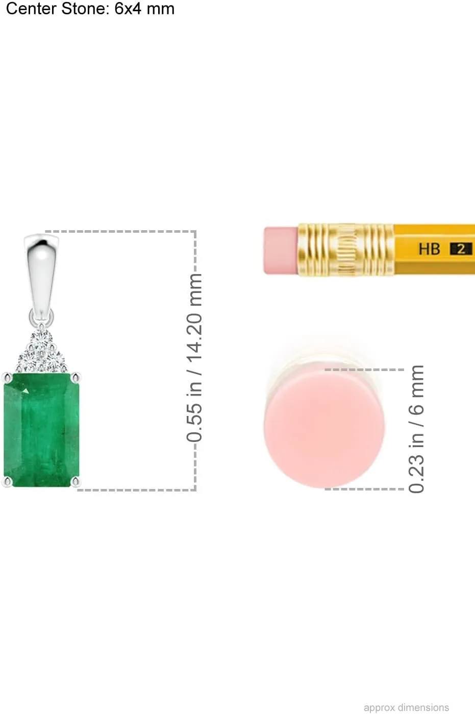 Angara Natural Emerald-Cut Emerald Pendant with Diamond Trio in Silver / 14K Solid Gold/Platinum | May Birthstone, Birthday, Engagement, Anniversary, Wedding Jewelry Gift for Women