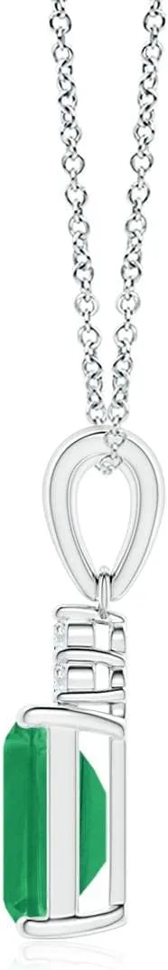 Angara Natural Emerald-Cut Emerald Pendant with Diamond Trio in Silver / 14K Solid Gold/Platinum | May Birthstone, Birthday, Engagement, Anniversary, Wedding Jewelry Gift for Women