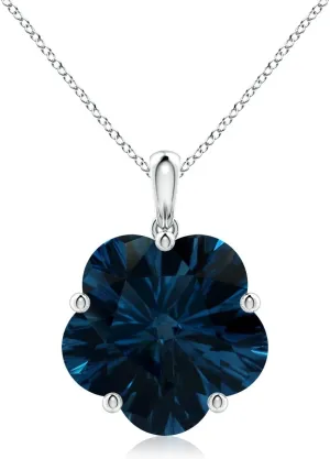 Angara Natural GIA Certified Solitaire Five-Petal Flower 13.9 ct London Blue Topaz Pendant in 14K Solid Gold/Platinum for Women | November Birthstone Jewelry Gift for Women