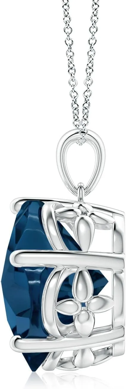 Angara Natural GIA Certified Solitaire Five-Petal Flower 13.9 ct London Blue Topaz Pendant in 14K Solid Gold/Platinum for Women | November Birthstone Jewelry Gift for Women