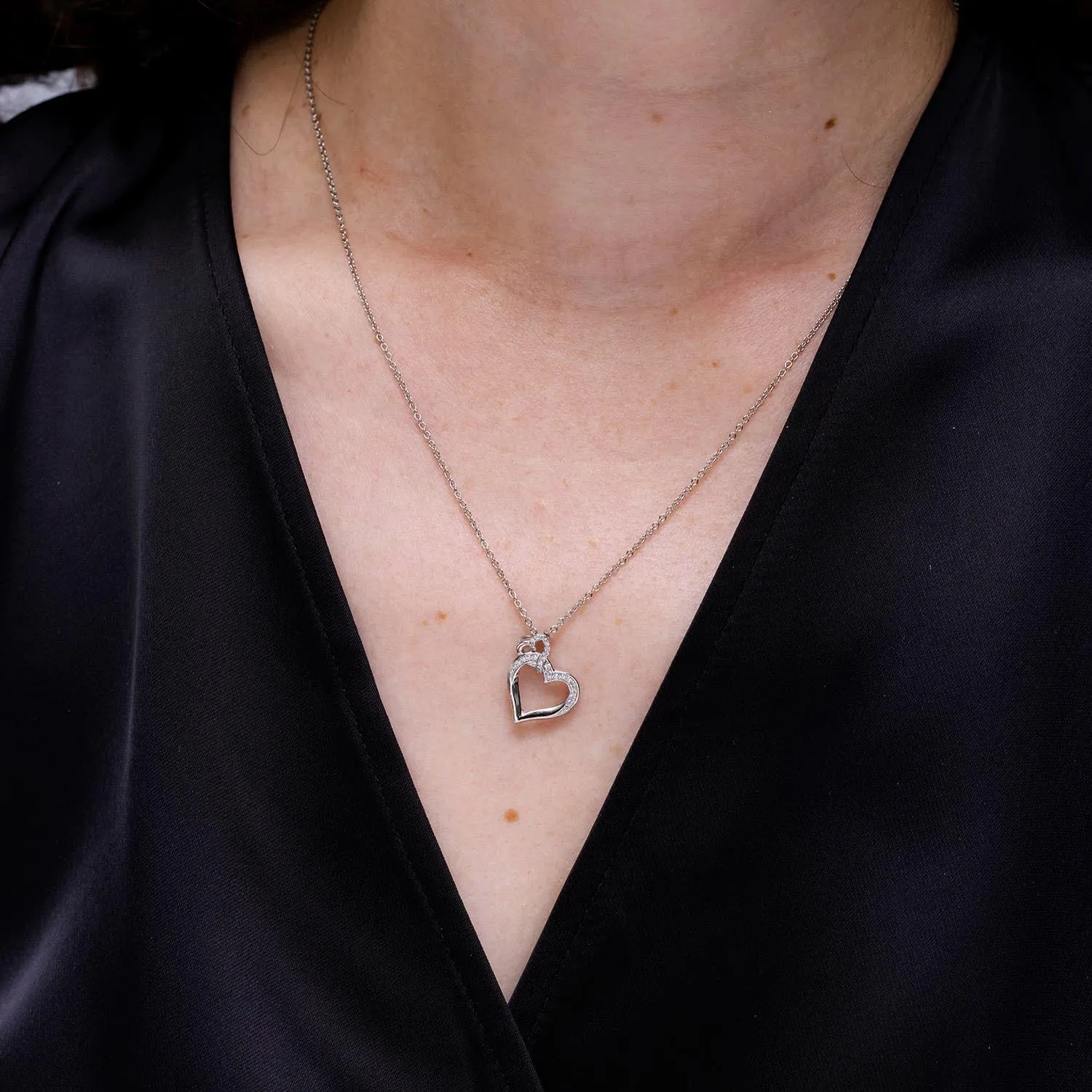 Angara Natural Interlinked Diamond Tilted Heart Pendant in Silver / 14K Solid Gold/Platinum | April Birthstone, Birthday, Engagement, Anniversary, Wedding Jewelry Gift for Women