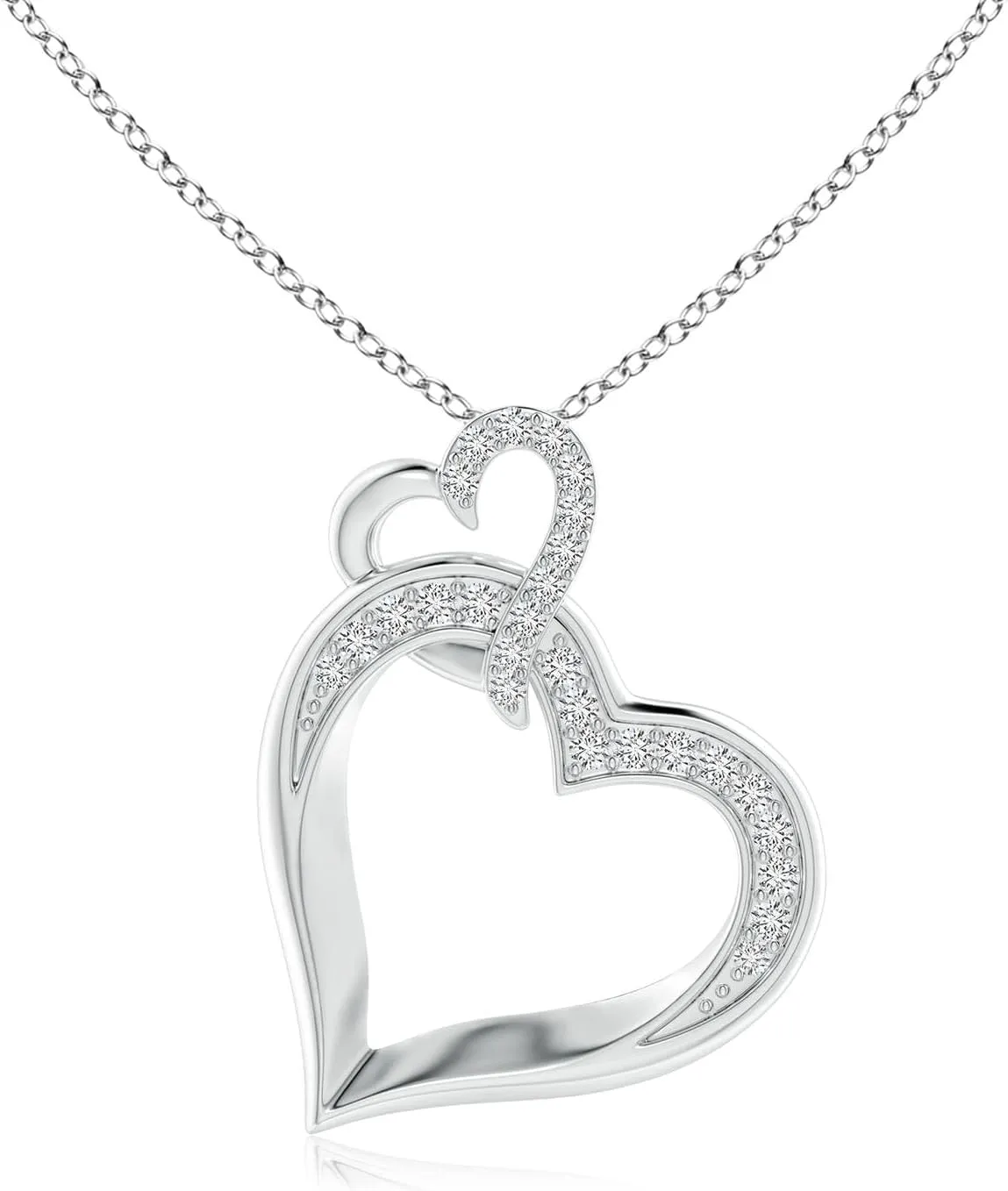Angara Natural Interlinked Diamond Tilted Heart Pendant in Silver / 14K Solid Gold/Platinum | April Birthstone, Birthday, Engagement, Anniversary, Wedding Jewelry Gift for Women