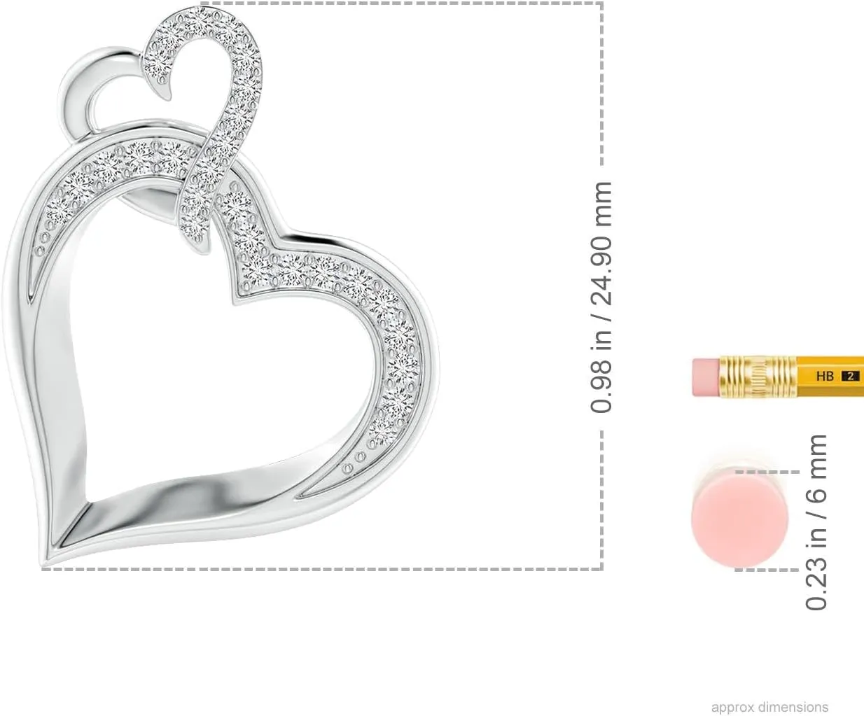 Angara Natural Interlinked Diamond Tilted Heart Pendant in Silver / 14K Solid Gold/Platinum | April Birthstone, Birthday, Engagement, Anniversary, Wedding Jewelry Gift for Women