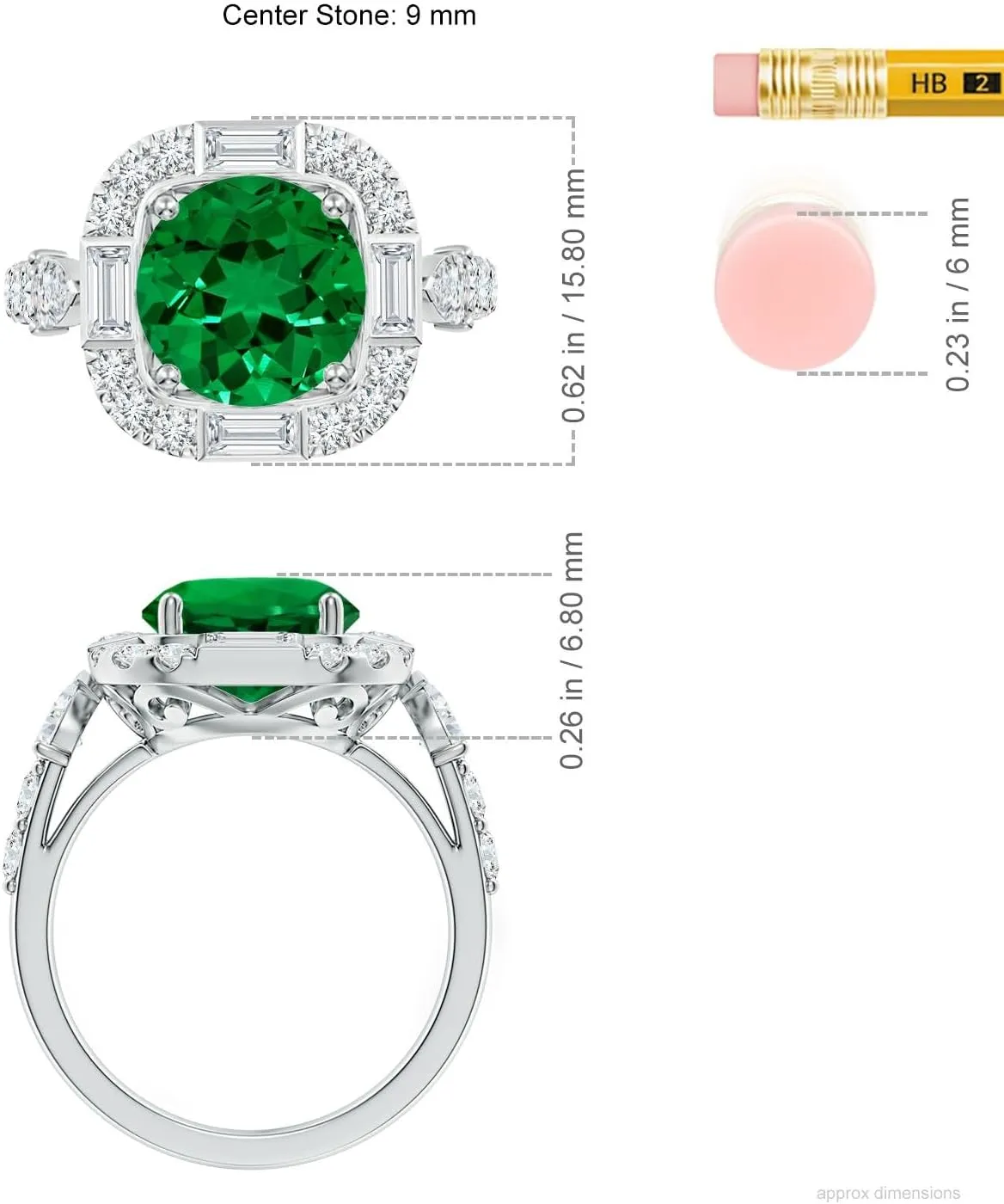 Angara Round Lab Grown Emerald Unique Halo Engagement Ring with Accents in 14K Solid Gold/Platinum | Birthday, Anniversary, Wedding Jewelry Gift for Women