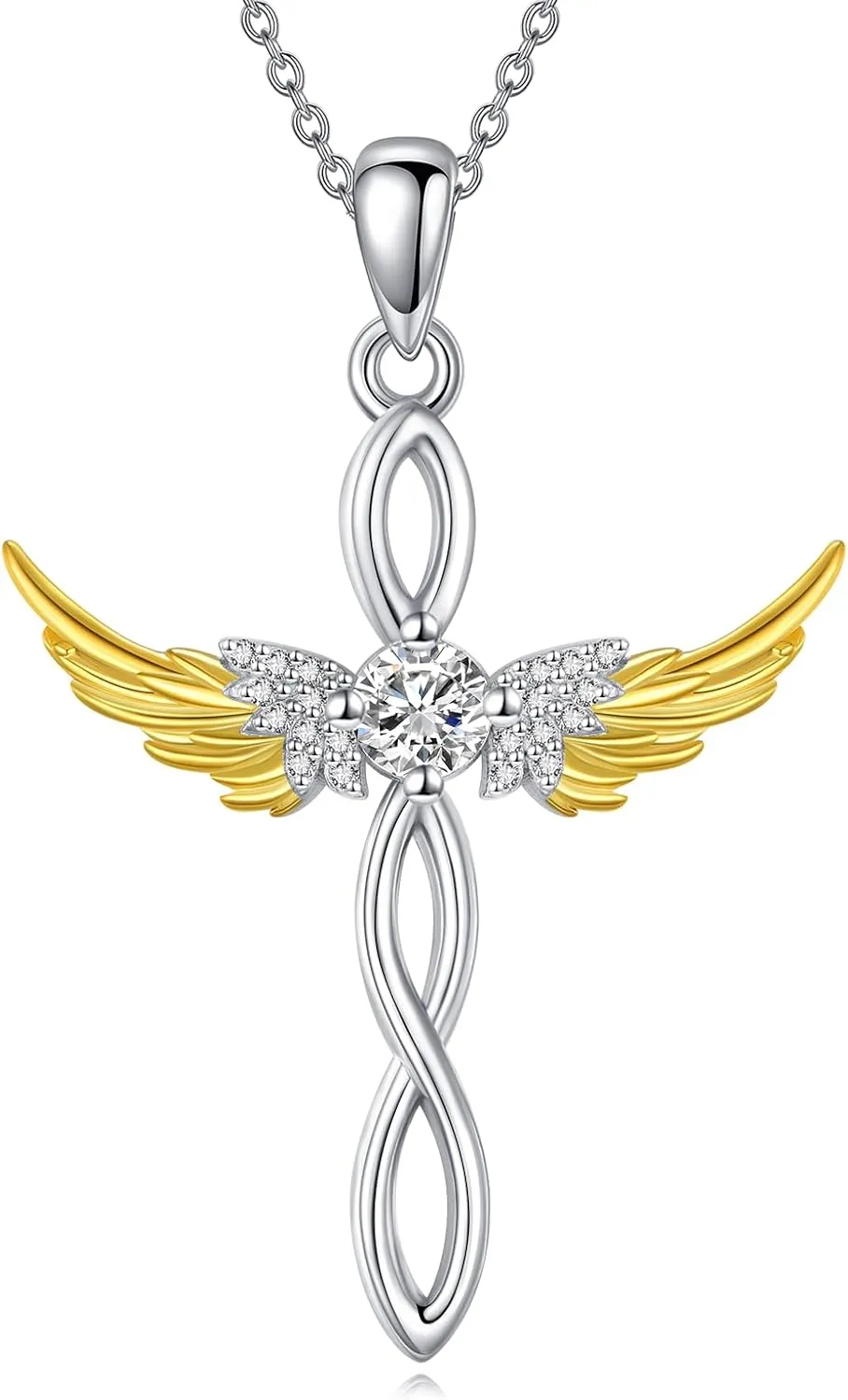 Angel Wings Cross Necklace Sterling Silver Wing Cross Pendant Fashion Jewelry Birthday Gift for Women