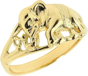 Animal Kingdom 10k Yellow Gold Indian Elephant Open Band Ring - Size 9