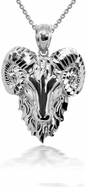 Animal Kingdom 925 Sterling Silver Aries Zodiac Sign Ram Head Pendant Necklace