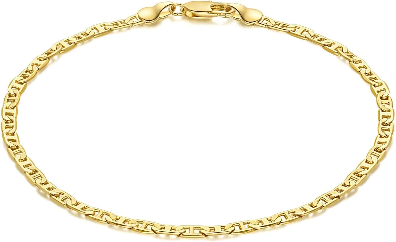 Ankle Bracelets 14K Gold Anklets for Women Waterproof 3.4mm Mariner Chain Anklets for Women Womens Ankle Bracelet Anchor Chain 9 10 11(Length 9 Inches)