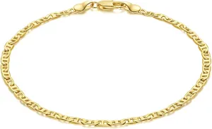 Ankle Bracelets 14K Gold Anklets for Women Waterproof 3.4mm Mariner Chain Anklets for Women Womens Ankle Bracelet Anchor Chain 9 10 11(Length 9 Inches)