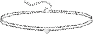 Ankle Bracelets for Women Heart, Boho Anklets Stainless Steel Double Layer Chain Silver/Gold Foot Jewelry Beach Summer