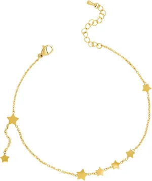 Ankle Braclet Stainless Steel, Women's Anklets Boho with Stars Gold Foot Jewelry Beach Summer 10Inch(26.5cm)