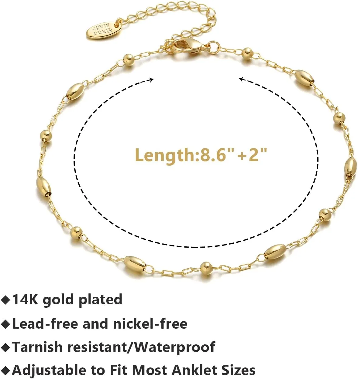Anklet Bracelets for Women 14K Gold Plated Summer Beach Boho Foot Chain Adjustable Dainty Foot Jewelry Gifts Anklets for Women