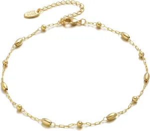 Anklet Bracelets for Women 14K Gold Plated Summer Beach Boho Foot Chain Adjustable Dainty Foot Jewelry Gifts Anklets for Women