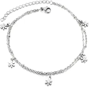 Anklet for Women Flower, Boho Jewelry Anklet Stainless Steel Double Chain Silver Foot Accessories Beach Summer 10Inch(26cm)
