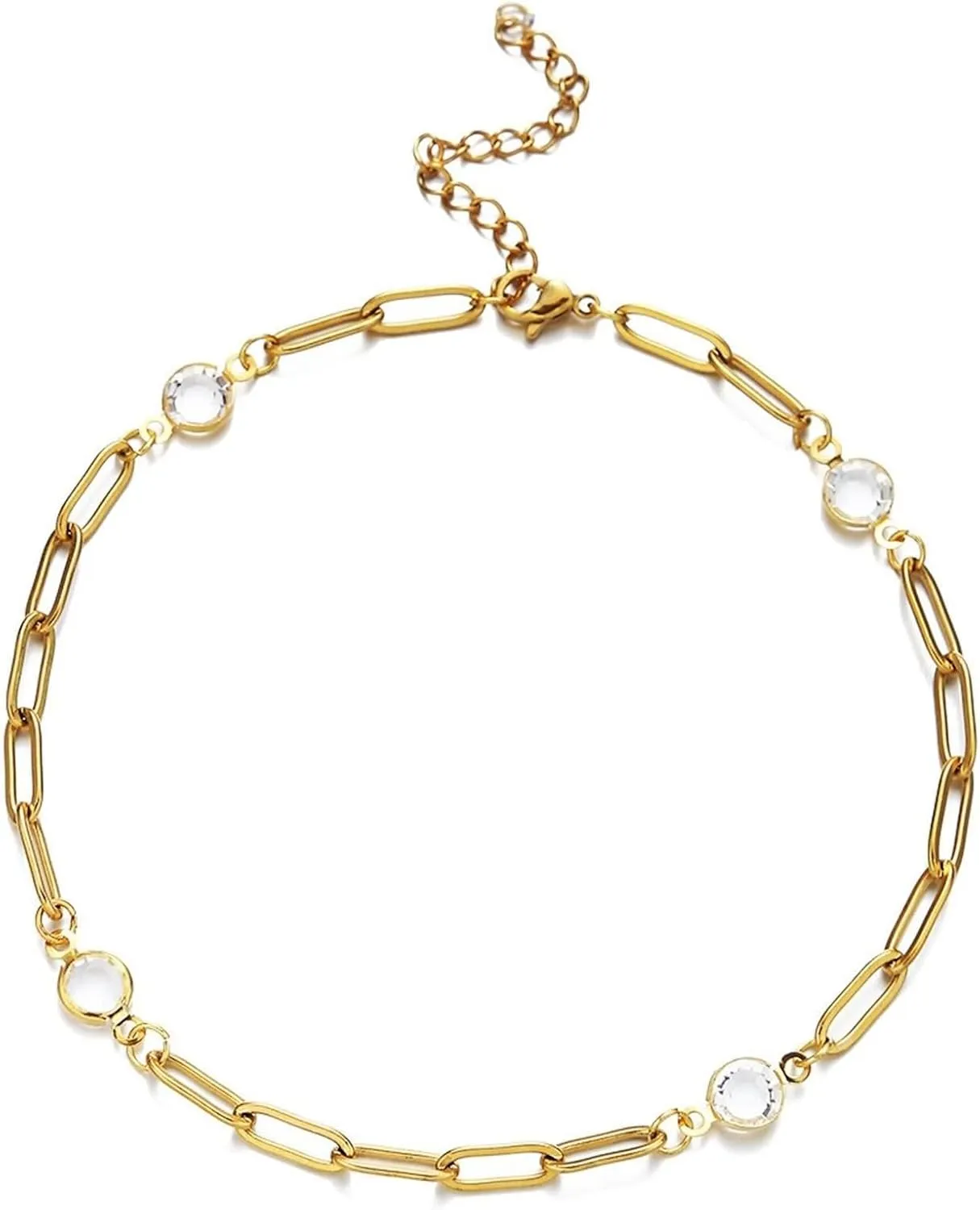 Anklet for Women Stainless Steel, Boho Anklets Chain with Cubic Zirconia Silver/Gold Foot Jewelry for Vacation Party