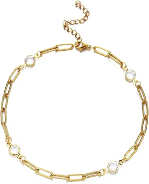 Anklet for Women Stainless Steel, Boho Anklets Chain with Cubic Zirconia Silver/Gold Foot Jewelry for Vacation Party