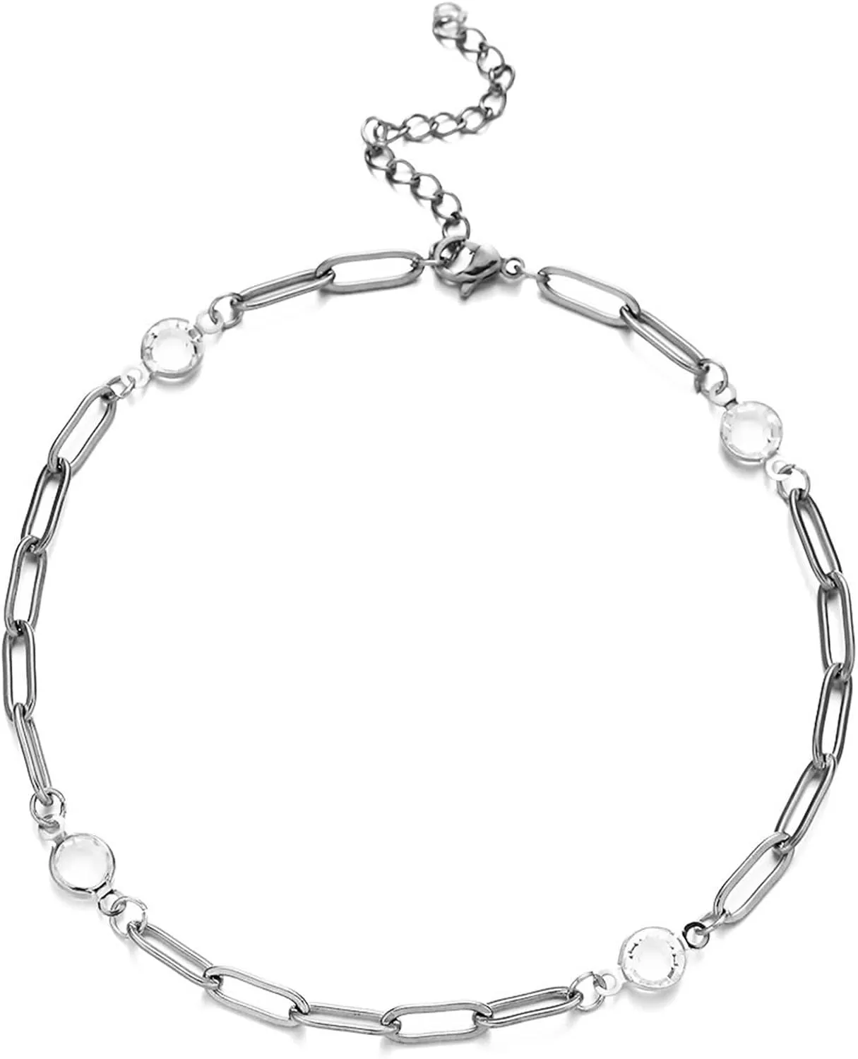 Anklet for Women Stainless Steel, Boho Anklets Chain with Cubic Zirconia Silver/Gold Foot Jewelry for Vacation Party