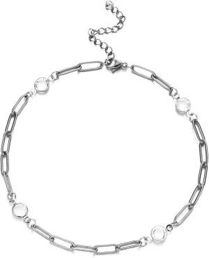 Anklet for Women Stainless Steel, Boho Anklets Chain with Cubic Zirconia Silver/Gold Foot Jewelry for Vacation Party