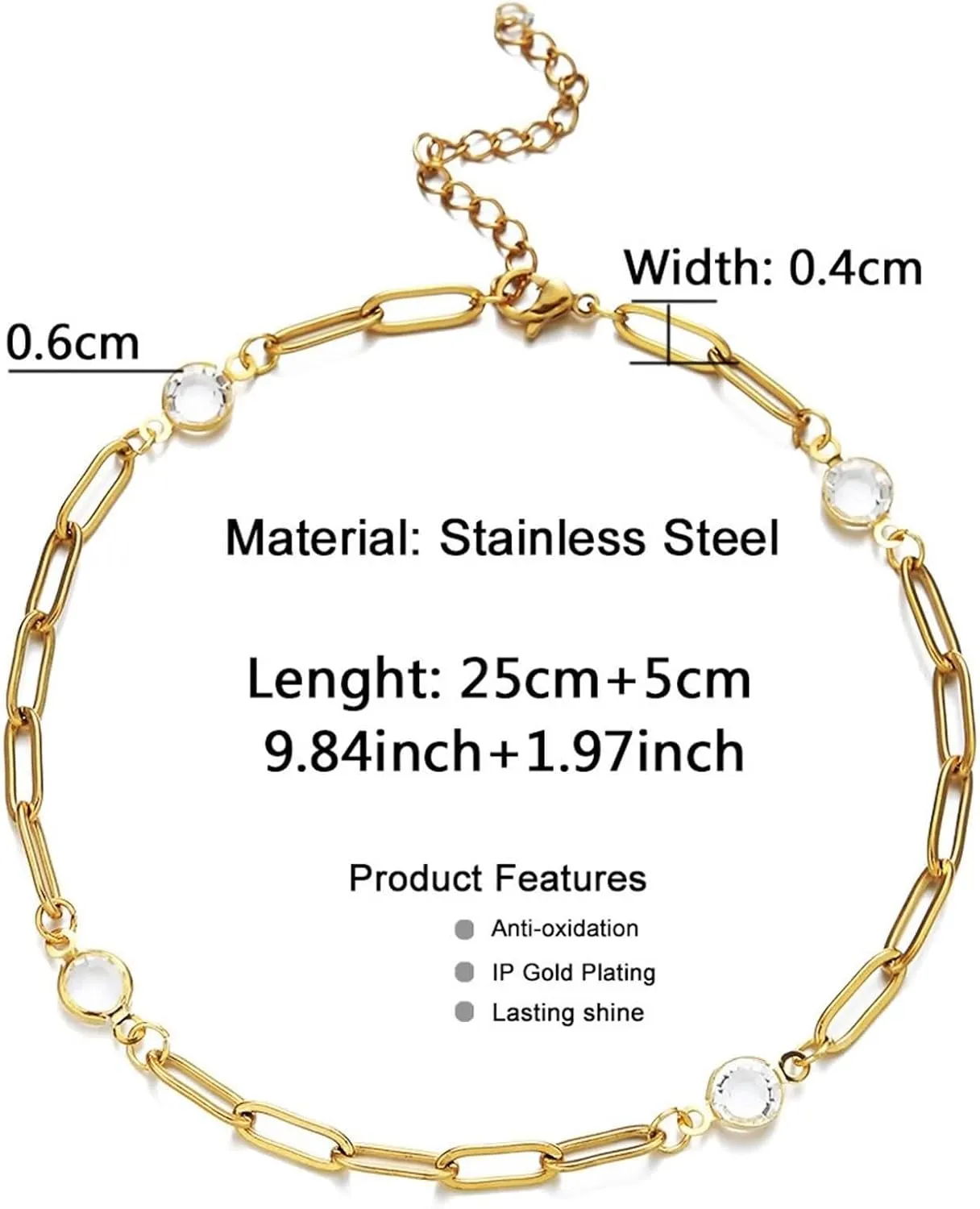 Anklet for Women Stainless Steel, Boho Anklets Chain with Cubic Zirconia Silver/Gold Foot Jewelry for Vacation Party