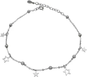 Anklet Sterling Silver 9 Inch, Ankle Bracelets for Women Boho Star Silver Foot Jewelry Beach Summer 23cm