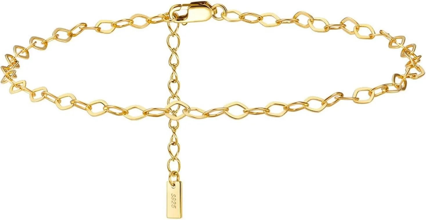 Anklets Women, Anklets for Women Boho Rhombus Chain Anklet Bracelet Sterling Silver Vintage Jewelry for Women