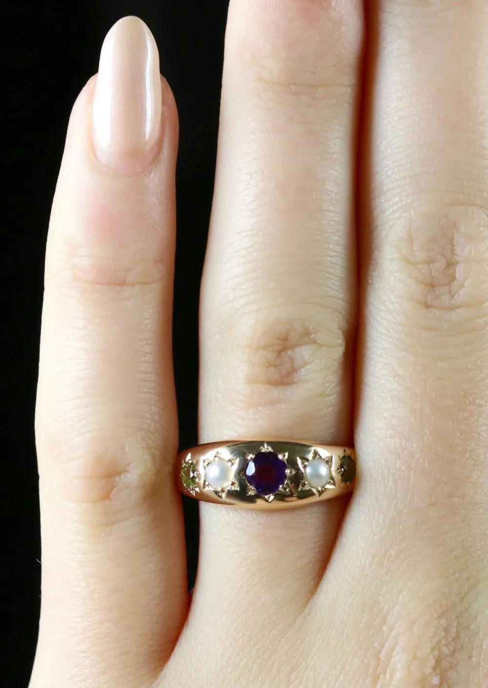 Antique Victorian Suffragette Ring Gypsy Set Circa 1900