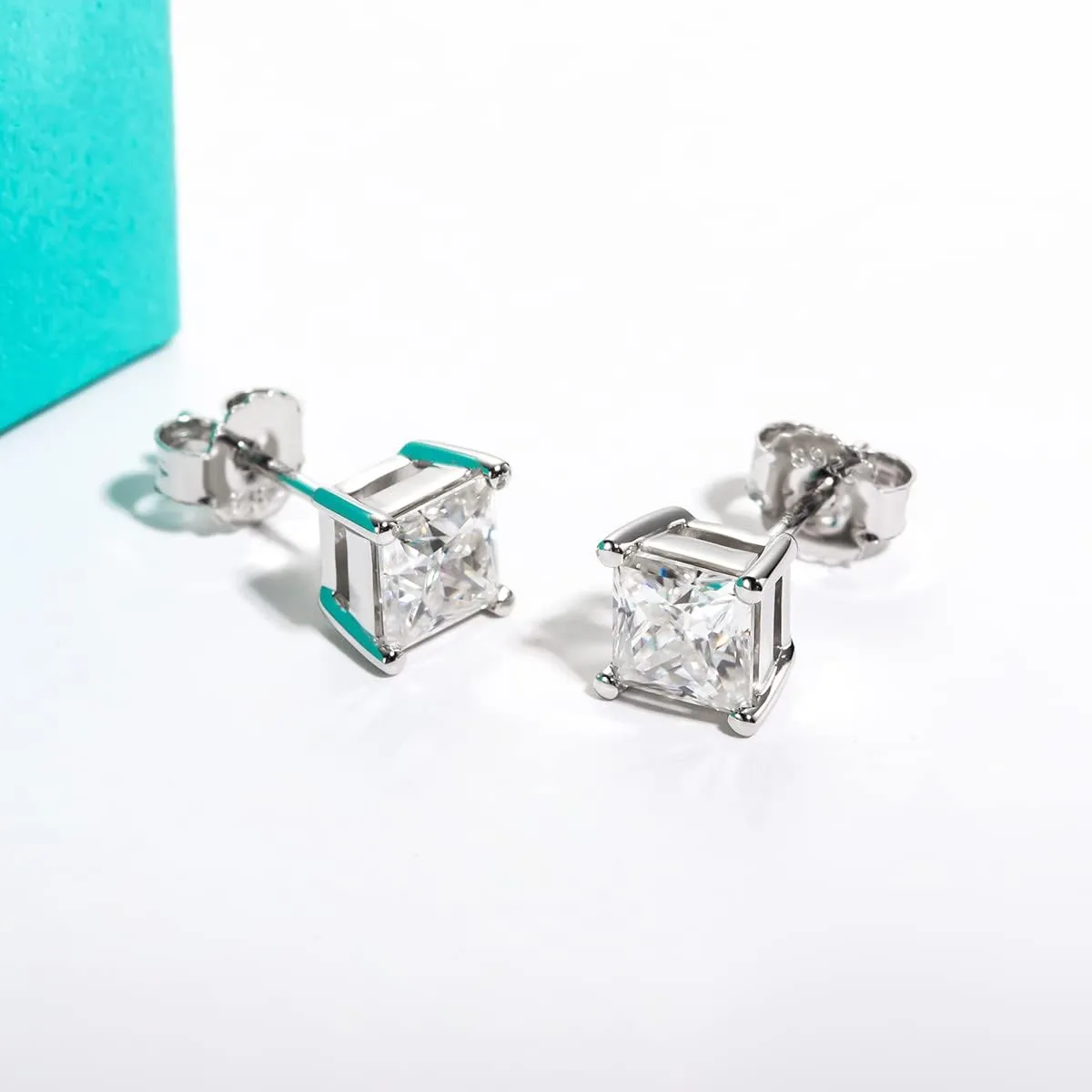 AnuClub 1.2-4cttw 10K Post Princess Cut Moissanite Stud Earrings for Women, D Color VVS1 925 Sterling Silver Earrings