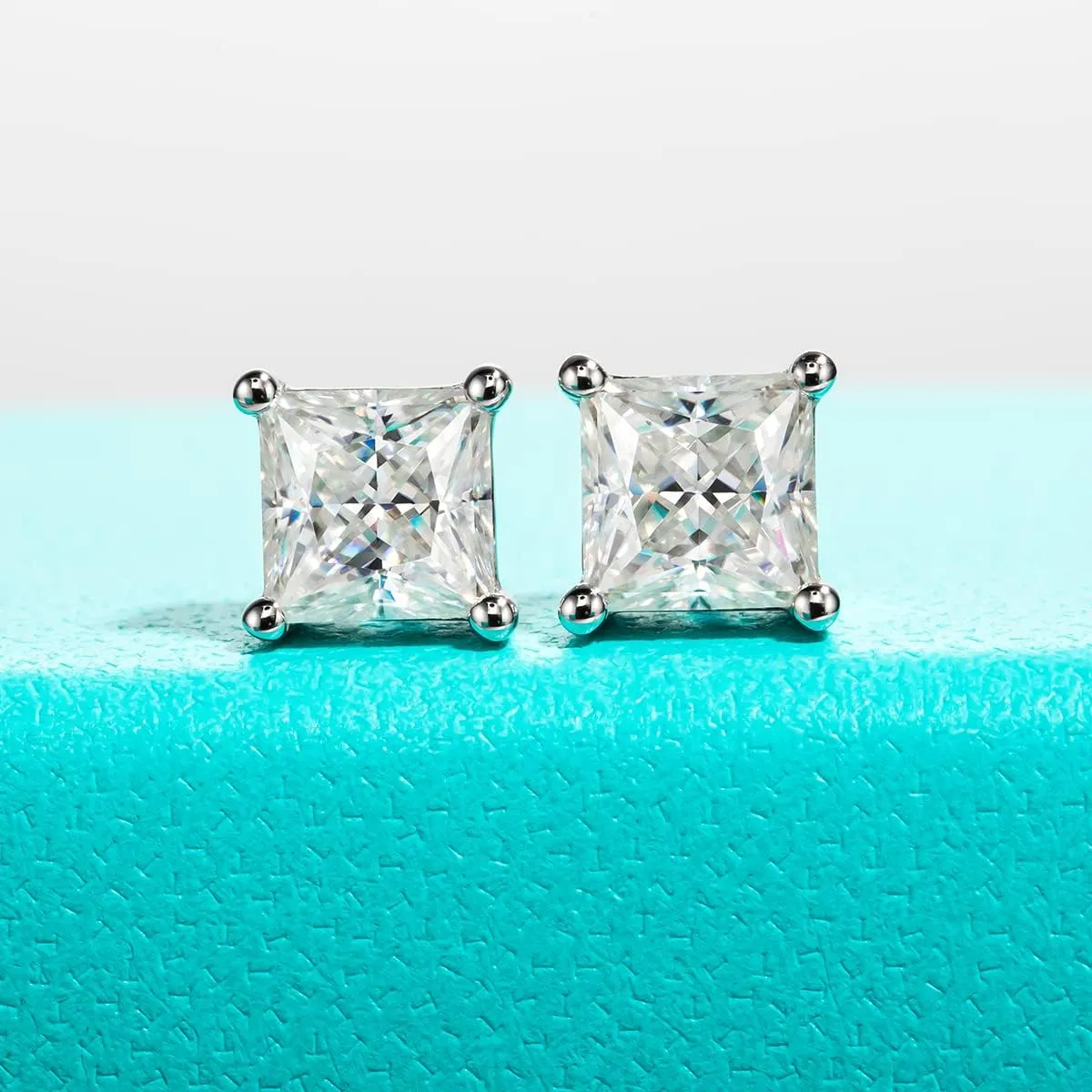 AnuClub 1.2-4cttw 10K Post Princess Cut Moissanite Stud Earrings for Women, D Color VVS1 925 Sterling Silver Earrings