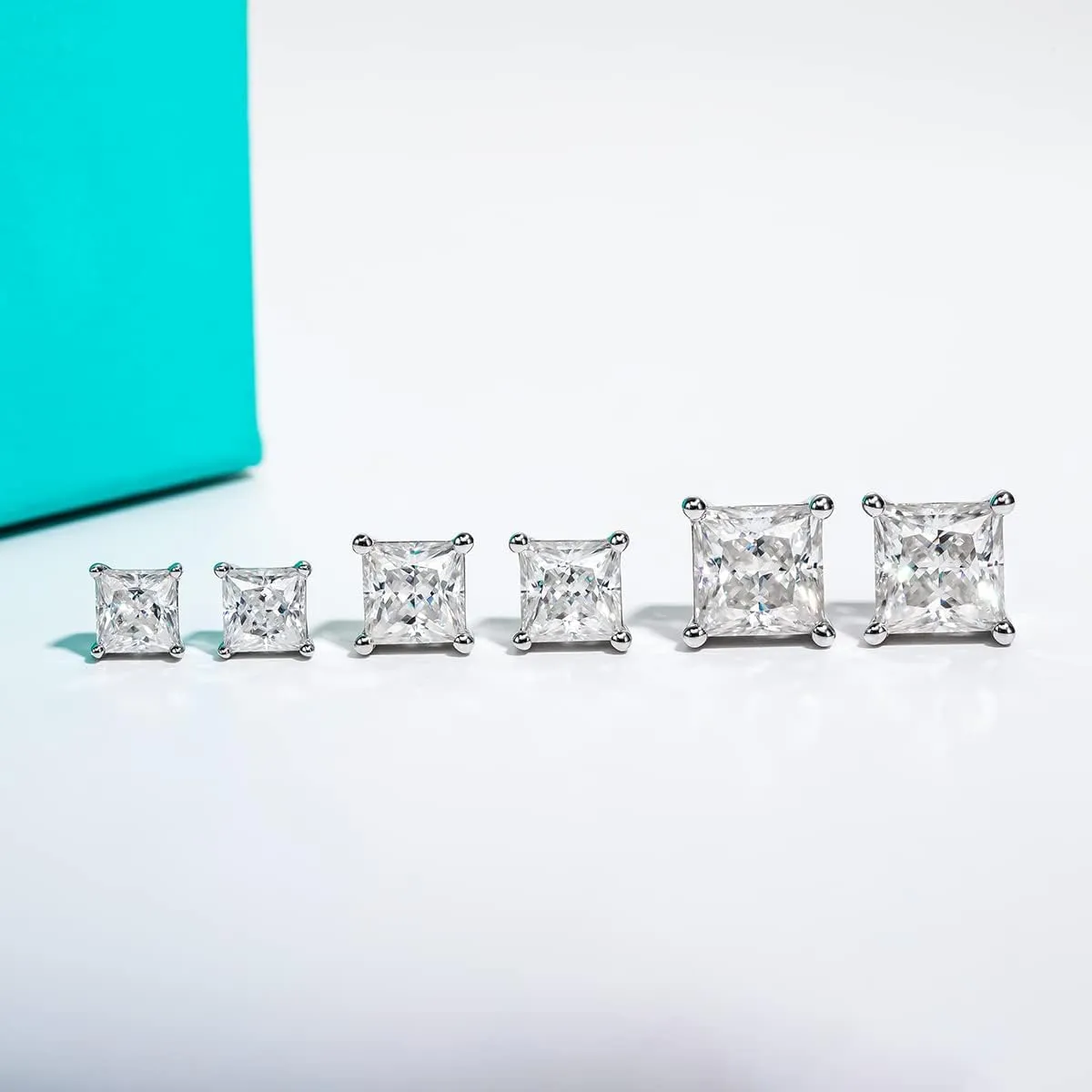 AnuClub 1.2-4cttw 10K Post Princess Cut Moissanite Stud Earrings for Women, D Color VVS1 925 Sterling Silver Earrings