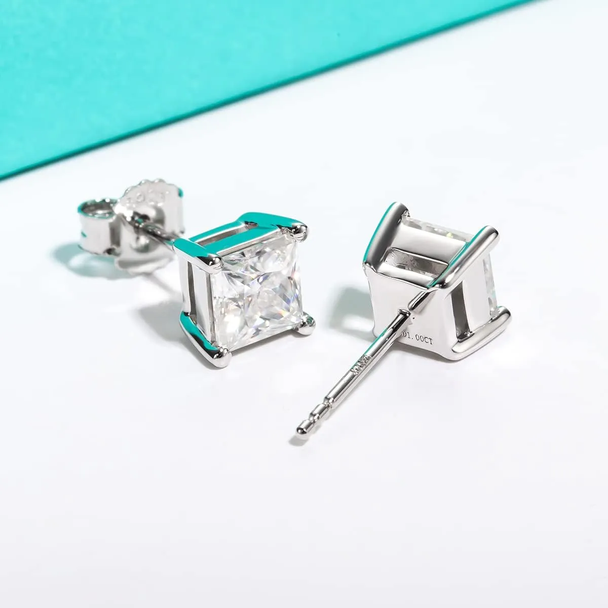 AnuClub 1.2-4cttw 10K Post Princess Cut Moissanite Stud Earrings for Women, D Color VVS1 925 Sterling Silver Earrings
