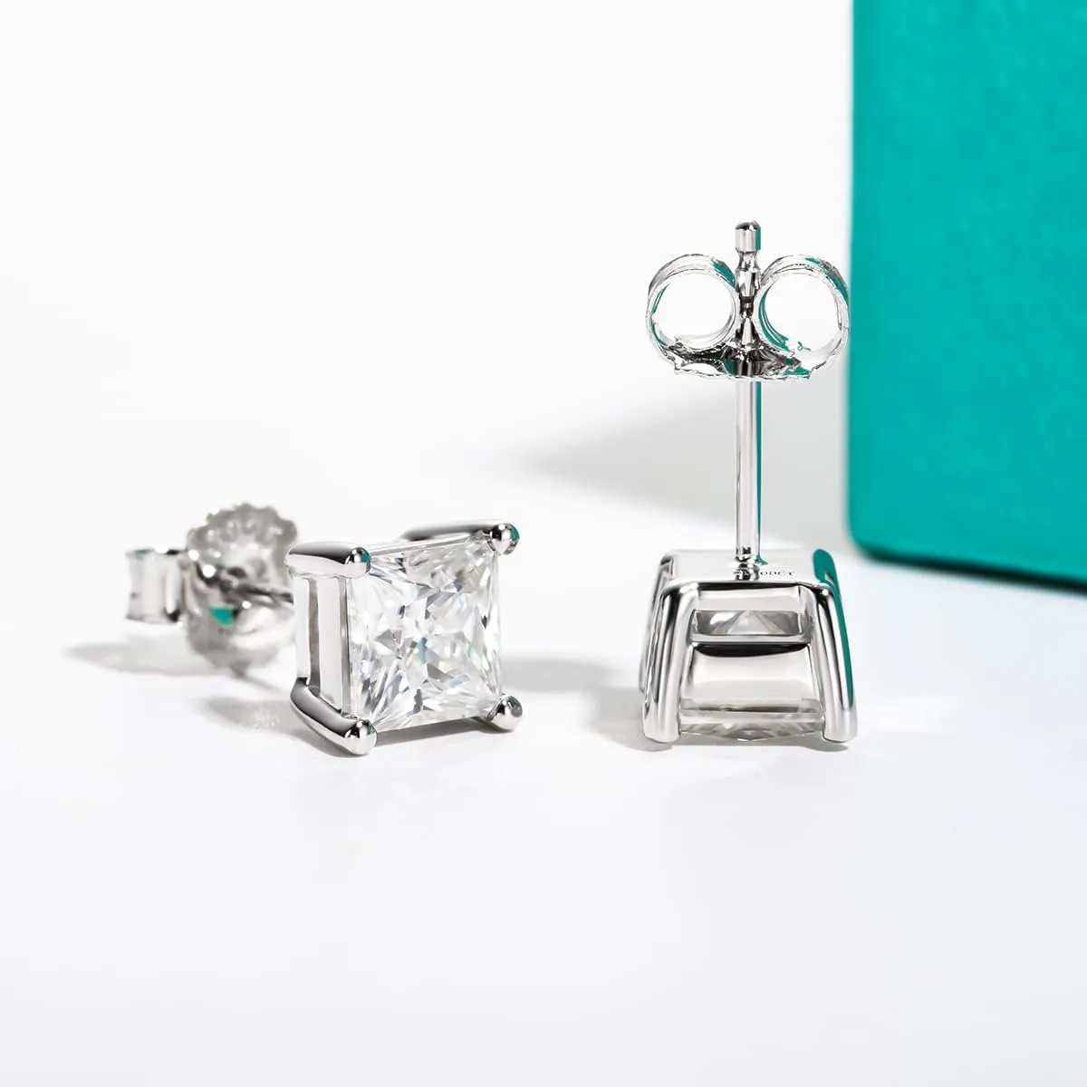 AnuClub 1.2-4cttw 10K Post Princess Cut Moissanite Stud Earrings for Women, D Color VVS1 925 Sterling Silver Earrings