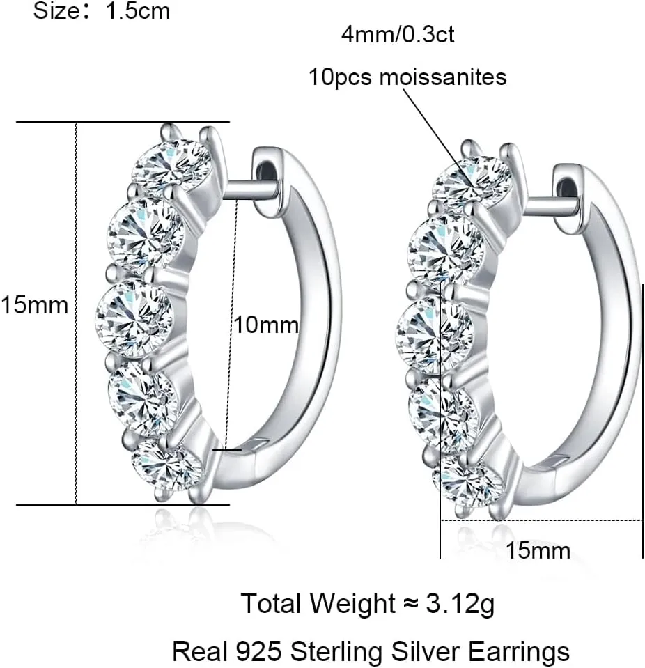 AnuClub Moissanite Hoop Earrings, 3cttw D Color Round Cut Hoop Earrings, 925 Sterling Silver With GRA Certificate