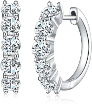 AnuClub Moissanite Hoop Earrings, 3cttw D Color Round Cut Hoop Earrings, 925 Sterling Silver With GRA Certificate