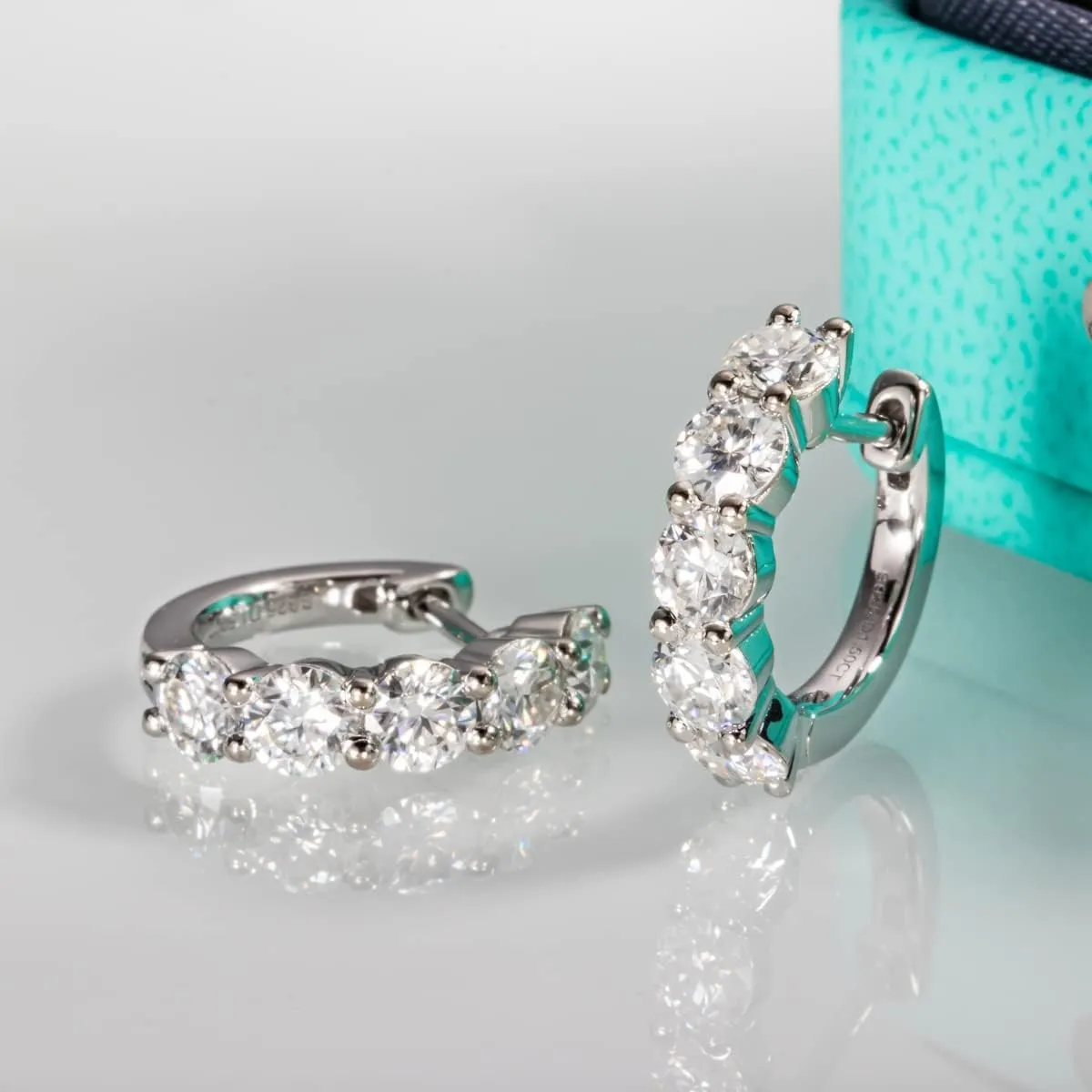 AnuClub Moissanite Hoop Earrings, 3cttw D Color Round Cut Hoop Earrings, 925 Sterling Silver With GRA Certificate