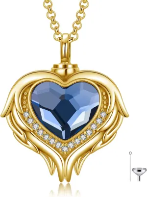 AOBOCO 925 Sterling Silver Angel Wing Heart Cremation Urn Necklace Holds Loved Ones Ashes, Memorial Keepsake Cremation Jewelry Necklace for Women