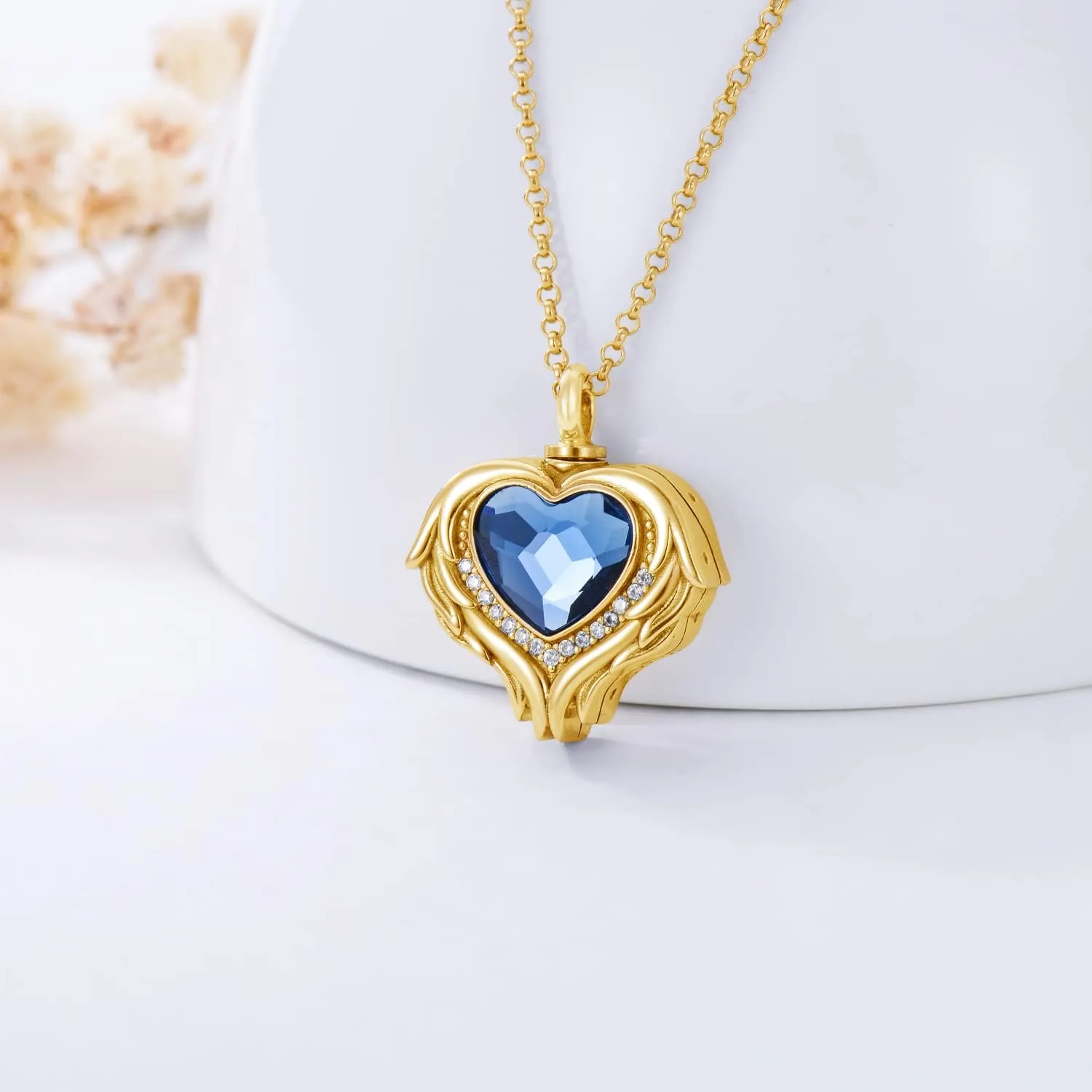 AOBOCO 925 Sterling Silver Angel Wing Heart Cremation Urn Necklace Holds Loved Ones Ashes, Memorial Keepsake Cremation Jewelry Necklace for Women