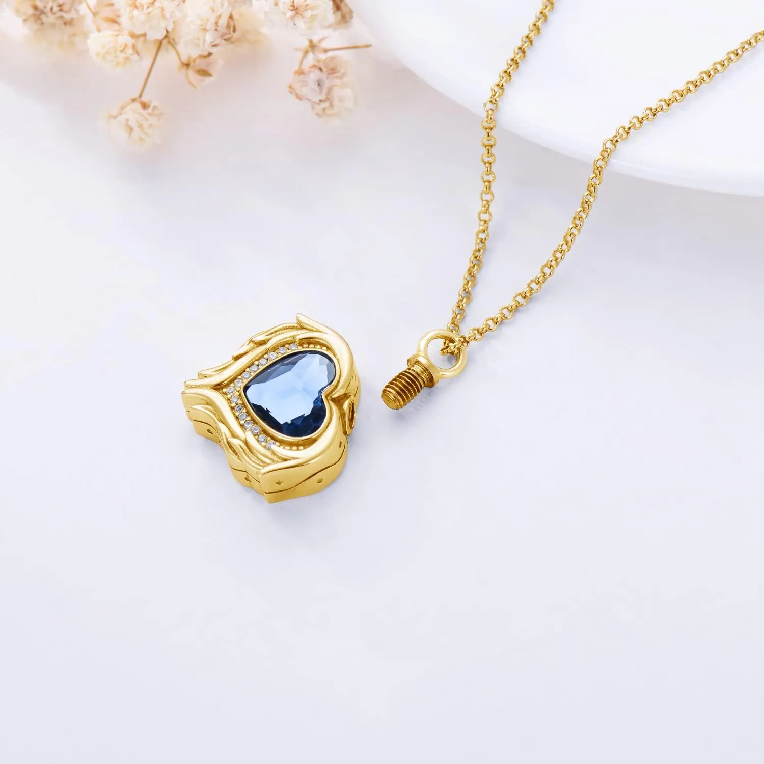 AOBOCO 925 Sterling Silver Angel Wing Heart Cremation Urn Necklace Holds Loved Ones Ashes, Memorial Keepsake Cremation Jewelry Necklace for Women