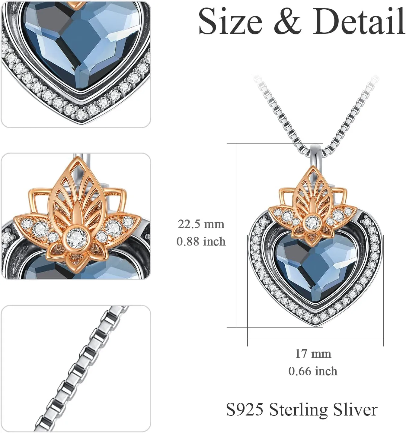 AOBOCO Cremation Jewelry 925 Sterling Silver Heart Flower Butterfly Urn Necklace for Ashes, Cremation Keepsake Necklace Embellished with Austrian Crystal, Women Memorial Jewelry
