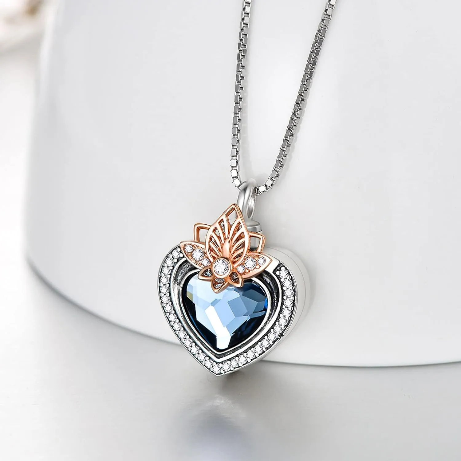 AOBOCO Cremation Jewelry 925 Sterling Silver Heart Flower Butterfly Urn Necklace for Ashes, Cremation Keepsake Necklace Embellished with Austrian Crystal, Women Memorial Jewelry
