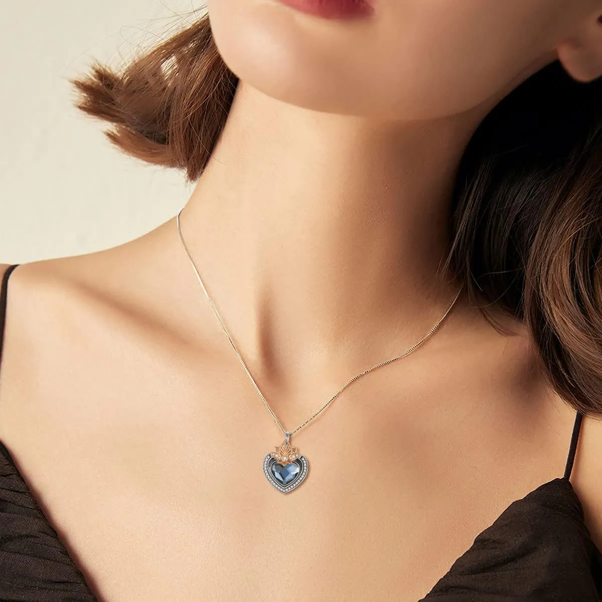 AOBOCO Cremation Jewelry 925 Sterling Silver Heart Flower Butterfly Urn Necklace for Ashes, Cremation Keepsake Necklace Embellished with Austrian Crystal, Women Memorial Jewelry