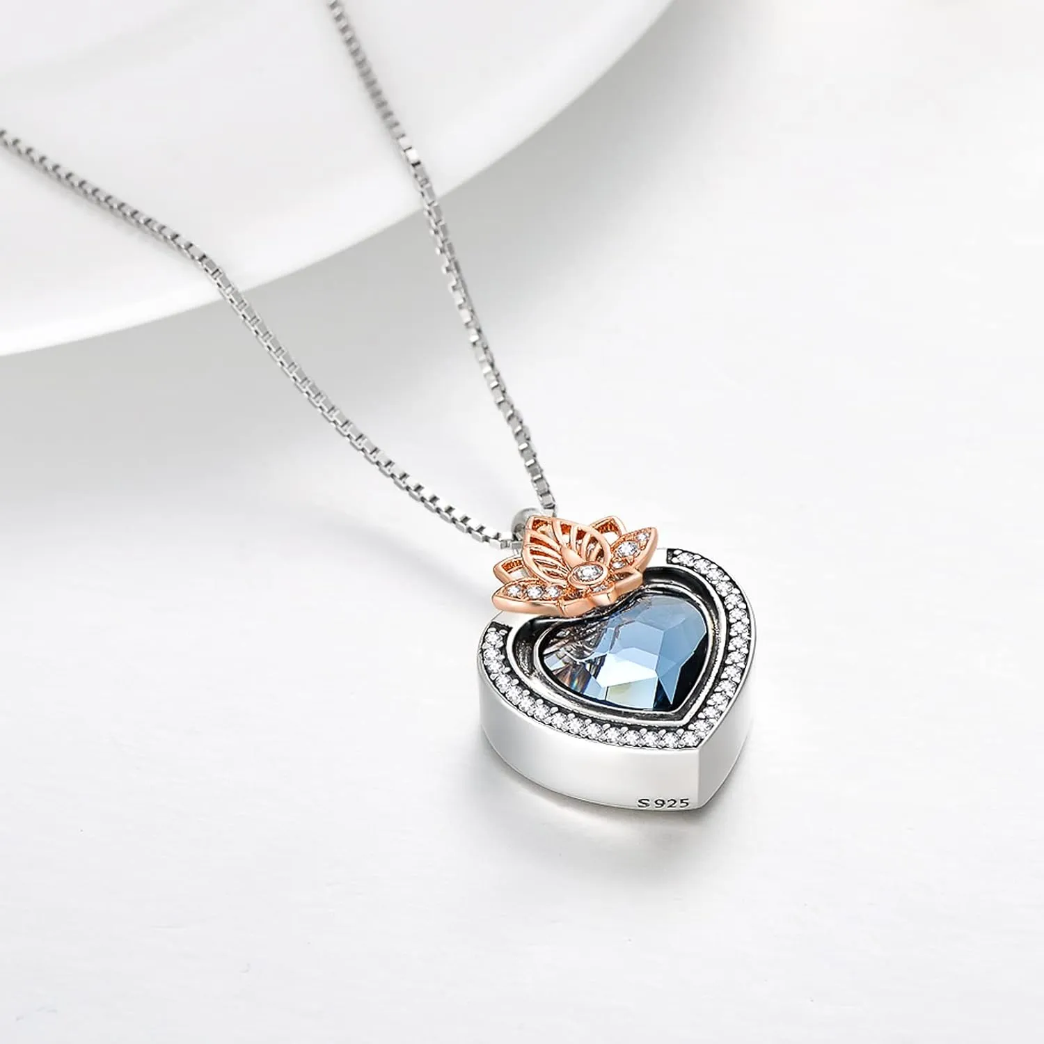 AOBOCO Cremation Jewelry 925 Sterling Silver Heart Flower Butterfly Urn Necklace for Ashes, Cremation Keepsake Necklace Embellished with Austrian Crystal, Women Memorial Jewelry