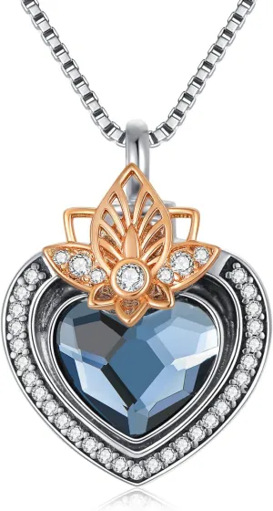 AOBOCO Cremation Jewelry 925 Sterling Silver Heart Flower Butterfly Urn Necklace for Ashes, Cremation Keepsake Necklace Embellished with Austrian Crystal, Women Memorial Jewelry
