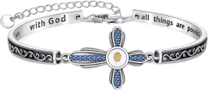 AOBOCO Mustard Seed Cross Bracelet with 12 Birthstones Sterling Silver With God All Things are Possible Bangle Christian Faith Religious Jewelry Gift for Women