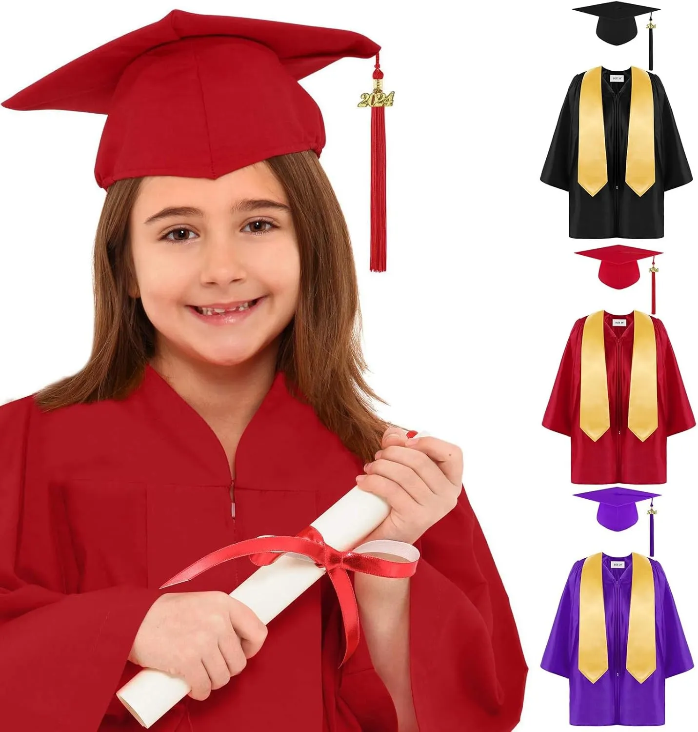 appy raduates Party Kindergarten Preschool Graduation Gown Cap Set with 2025 Tassel Stole Rings for Toddler Kids