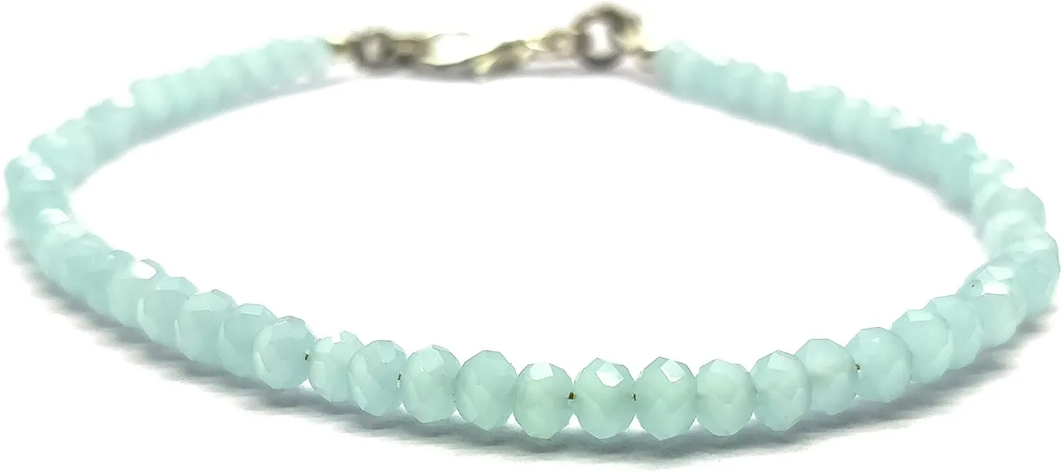 Aqua Chalcedony Bracelet 3 mm Rondelle & Faceted, 7 Inch Long. Healing Gemstone, unique-gift-for-wife, holidays, energy, chakra BR124