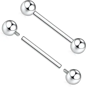 AROWRO G23 Titanium Nipple Rings Nipple Piercing Nipple Bar Tongue Piercing Jewelry 14G Internally Threaded Straight Barbells Bridge Piercing Jewelry 12mm-20mm