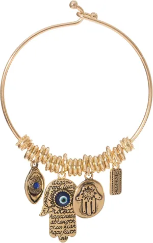 Artisan Owl Hamsa Hand Evil Eye Dangling Charm Protection Bracelet