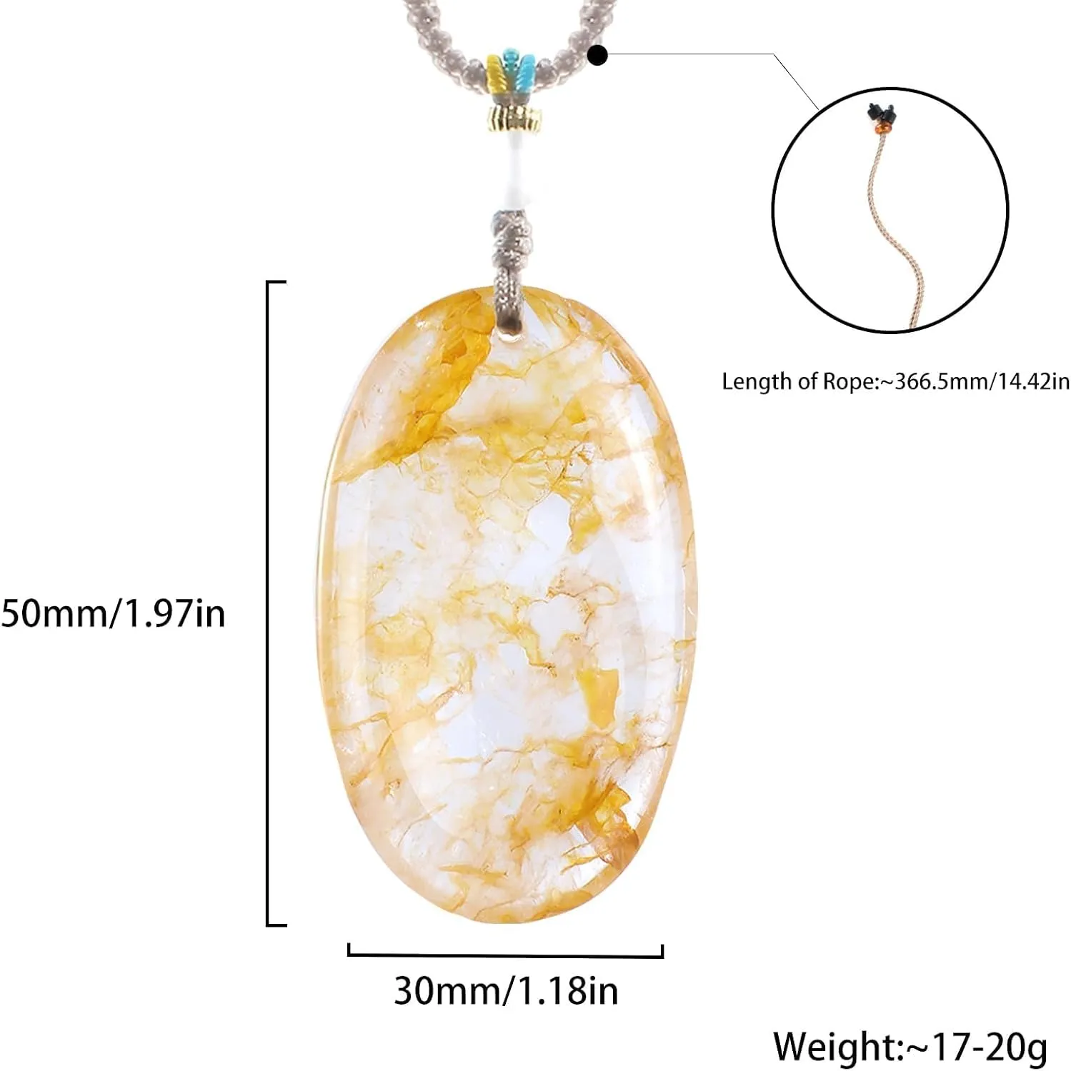 Artistone Worry Stone Necklace for Women, Oval Heading Crystal Thumb Stone Pendant with Black Nylon cord