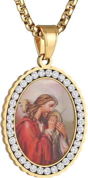 AsAlways 18K Gold Plated Christian Jesus with Sheep Pendant for Men Women Cubic Zirconia Lost Lamb Necklace Christian Amulet Jewelry Gift
